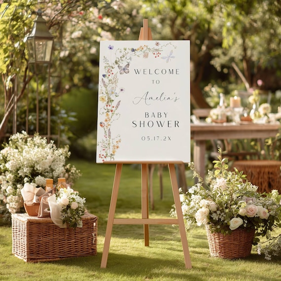 Wildflower Baby Shower Welcome Sign Template, Butterfly (Digital Download) Printable #dwf