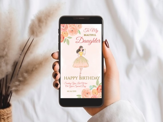 Elegant Floral Birthday E-Card for Daughter (Instant Download)