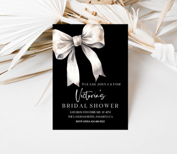 Modern Black Bow Bridal Shower Invitation Template (Digital Download) Printable #blk