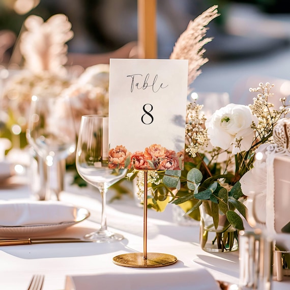 Fall Peonies Wedding Table Number : Elegant Terracotta Floral Table Sign (Editable Printable)  #tfp