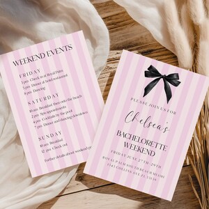 Pink Black Bow Bachelorette Weekend Invitation, Itinerary, Elegant (Editable Printable) Instant Download #vss