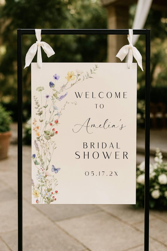 Wildflower Bridal Shower Welcome Sign: Beige Watercolor Floral (Digital Download) Printable #dwf