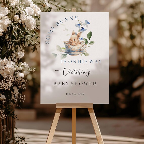 Wildflower Bunny Baby Shower Welcome Sign Template, Baby Boy (Printable,Editable) Instant Download #wbb