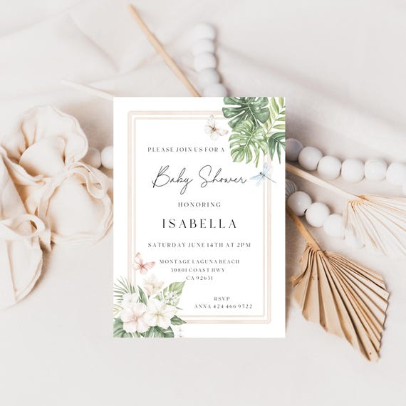 Tropical Baby Shower Invitation Template: Gender Neutral Coastal Design (Printable, Editable) #tbb