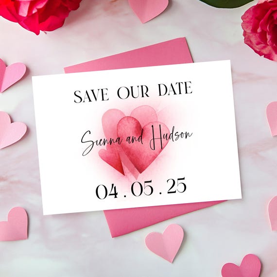 Valentine's Wedding Save the Date Template: Hearts Printable (Digital Download)