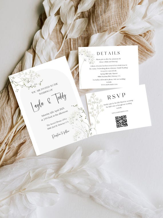 Elegant Wildflower Wedding Invitation Set: Neutral Floral Suite (Printable,Editable Template)  #nat