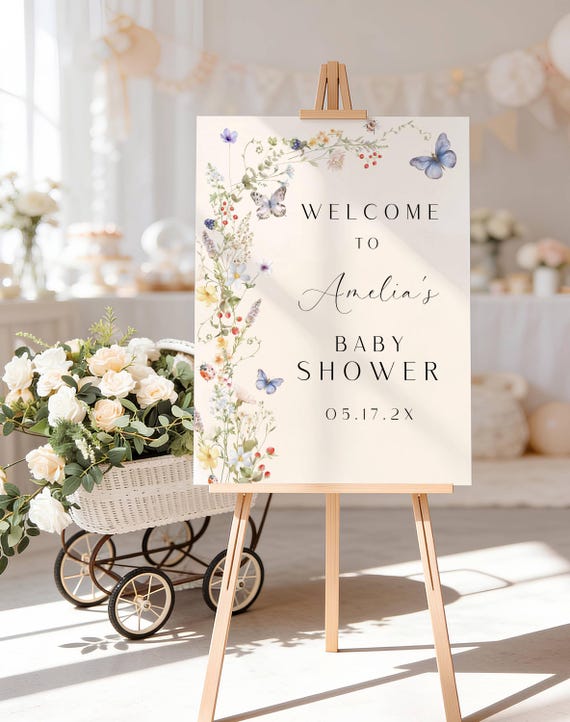 Wildflower Baby Shower Welcome Sign Template, Butterfly (Digital Download) Printable #dwf