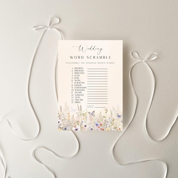 Wildflower Wedding Word Scramble, Bridal Shower Game, Floral (Editable Printable) Digital #dwf