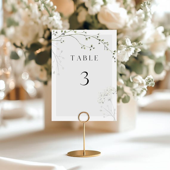 Neutral Wildflower Wedding Table Number Template: Editable Printable #nat