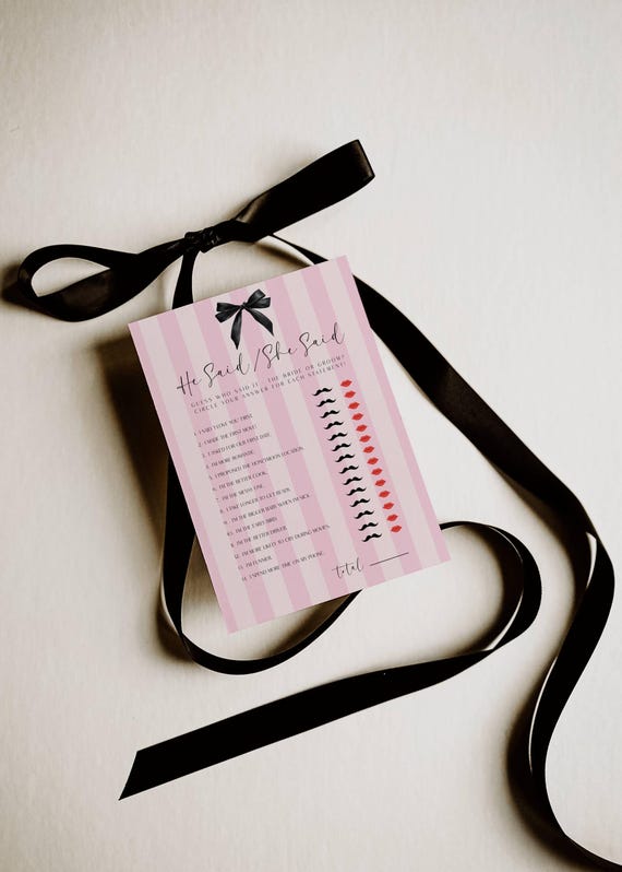 He Said She Said Bridal Shower Game, Pink Stripes, Bow (Editable Printable) #vss