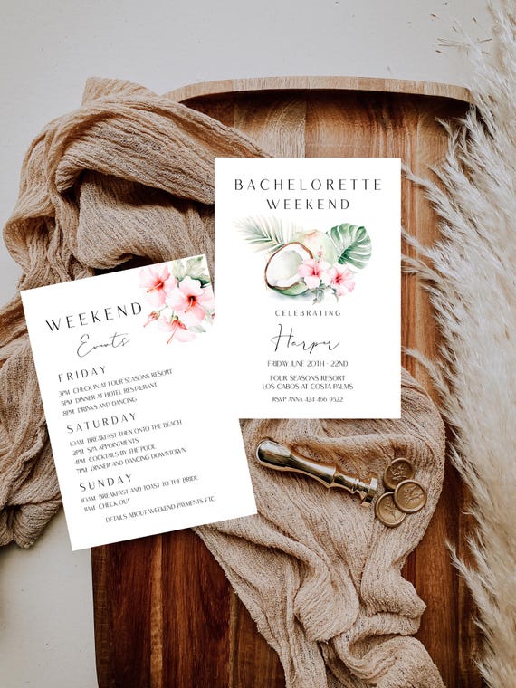 Tropical Bachelorette Weekend Invitation: Elegant, Modern Botanical (Editable, Printable)