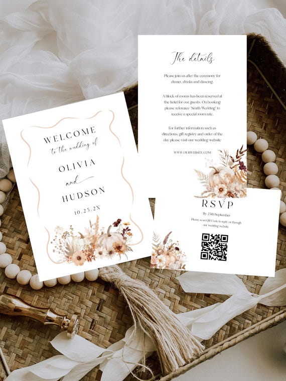 Fall Wedding Invitation Suite: Terracotta Floral Pumpkins, Editable Template (Digital Download) #tfw