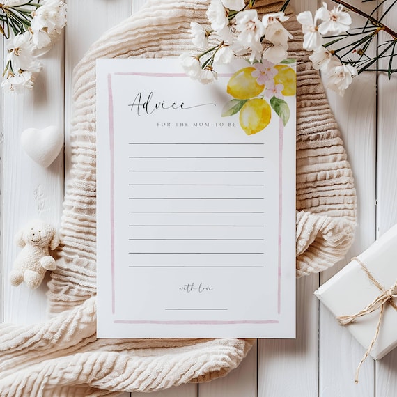 Lemons Advice for Mom, Baby Shower Games, Pink Floral (Editable Printable) Instant Download #lem