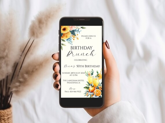 Sunflower Birthday Brunch Evite: Floral Mimosa Invitation (Digital Download)
