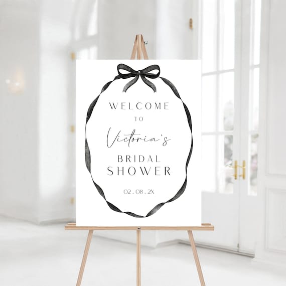Elegant Black Bow Bridal Shower Welcome Sign Template (Digital) Printable
