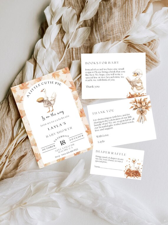 Cutie Pie Baby Shower Invitation Set : Fall Leaves, Silly Goose (Editable Printable) Digital #sgb