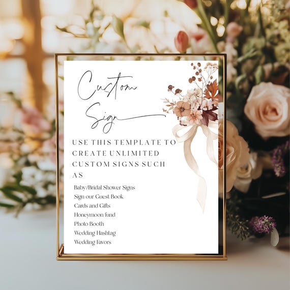 Autumn Floral Custom Wedding Sign Template: Boho Shower (Editable Printable) Instant Download #ffb