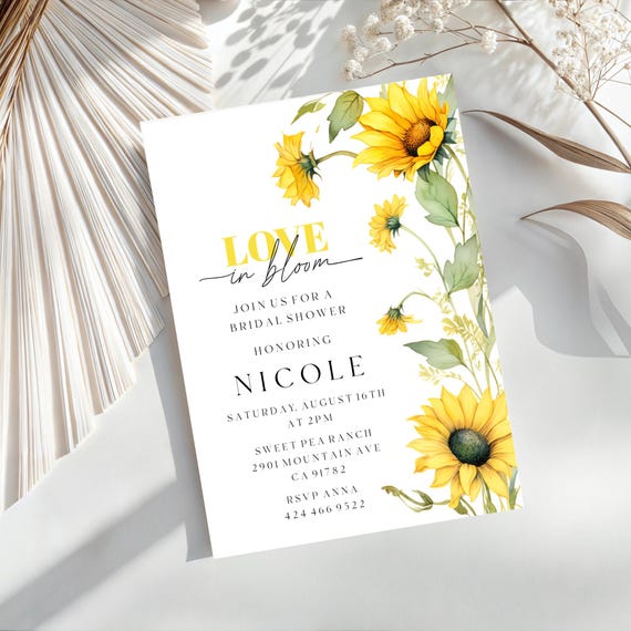 Sunflower Bridal Shower Invitation Template: Love in Bloom (Printable, Editable #ssf)