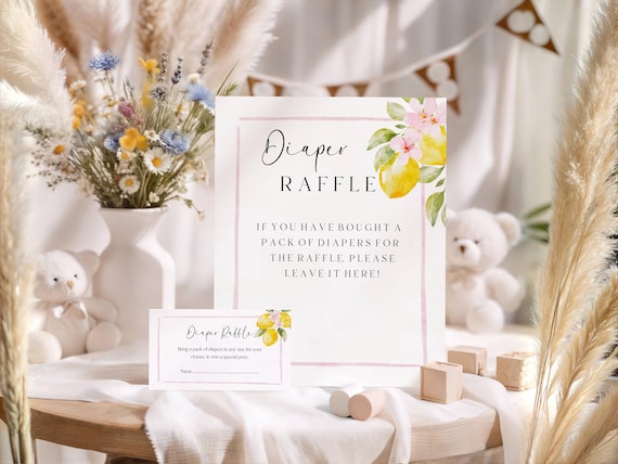 Lemons Diaper Raffle Game Sign & Name Card, Baby Shower Games, (Editable Printable) Digital #lem