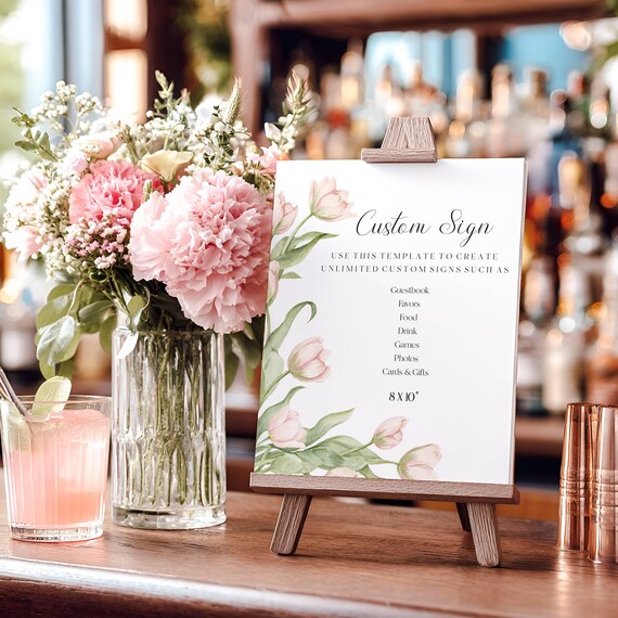 Spring Flowers customizable Sign, Pink, Wildflowers (Editable Printable) Instant Download #pts