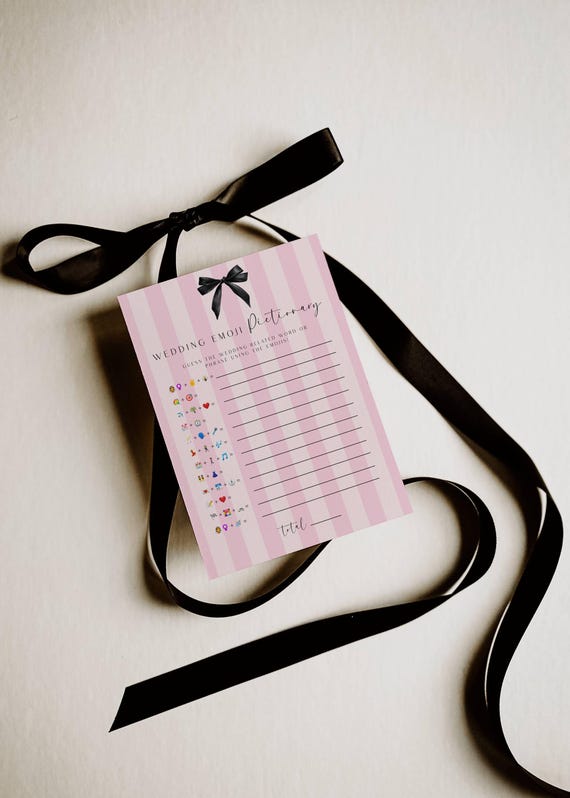 Bridal Shower Pictionary Game Card, PInk Stripes, Bow (Editable Printable) Digital #vss