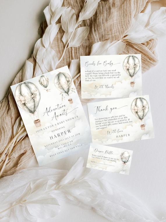 Vintage Hot Air Balloon Baby Shower Invitation Template Set (Digital Download) Printable #hab