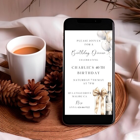 Birthday Dinner Evite Template: Elegant Adult Party (Digital Download)