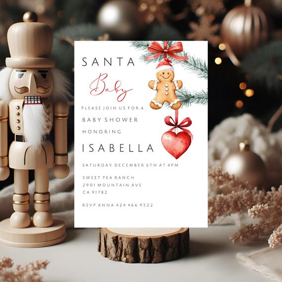 Santa Baby Shower Invitation, Christmas, Tree, Ornaments, bows (Editable Printable) Instant Download #sbs