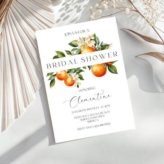 Orange Blossom Bridal Shower Invitation: Citrus Summer Theme (Editable,Printable) Digital #ost