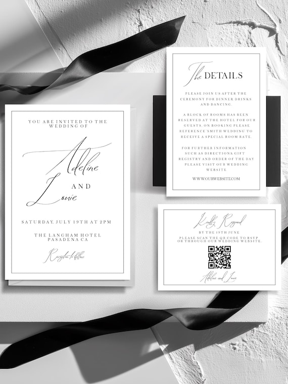 Modern Script Wedding Invitation Suite: Minimalist Elegant Design (Digital Download, #ADELINE