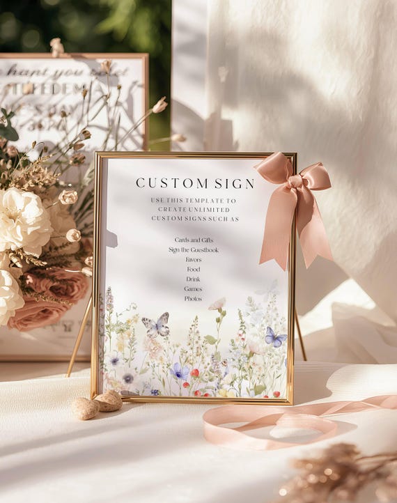 Wildflower Customizable Sign Template: Butterfly, Spring Flowers, (Digital Download, 8x10" Printable Sign) #wsb