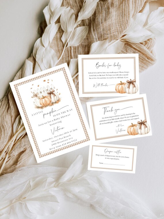 Pumpkin Baby Shower Invitation Template: Gingham Autumn Invite, Country Chic (Digital Download, Editable) #pbs
