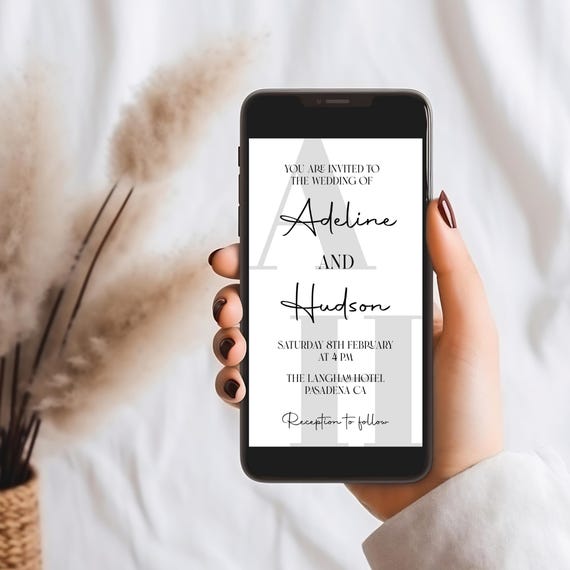 Modern Minimalist Wedding Evite Template: Black and White Electronic Invitation (Digital Download)