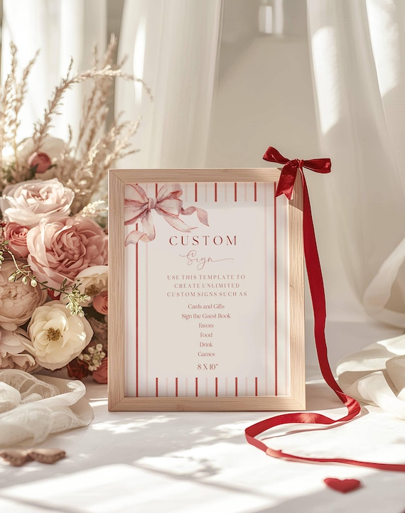 Valentines Baby shower Custom Sign Template, Editable Sign, Pink Bow ( Printable) Instant Download #vrp