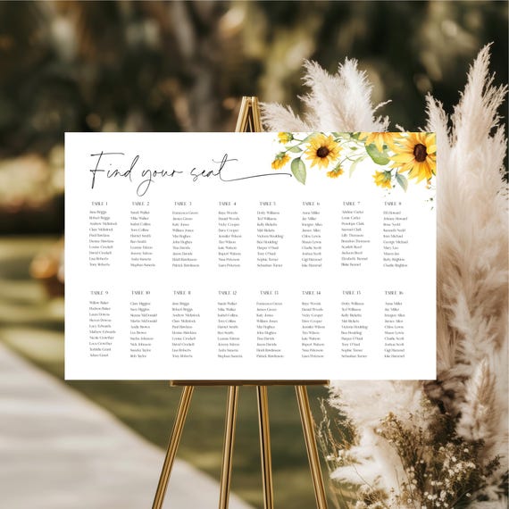 Sunflower Wedding Seating Chart Sign: Summer Blooms Template (Digital Download) Printable #ssf