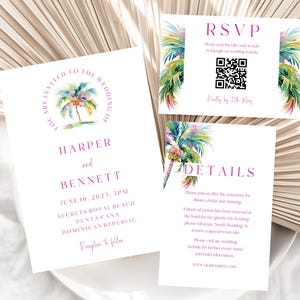 Tropical Wedding Invitation Suite: Palm Tree Template (Digital Download) Printable, Editable