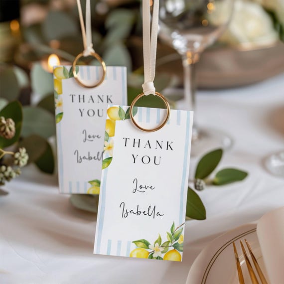 Lemons Favor Tags: Blue Stripes, Coastal, Mediterranean, Shower Thank You Tags  (Printable, Editable) #obb