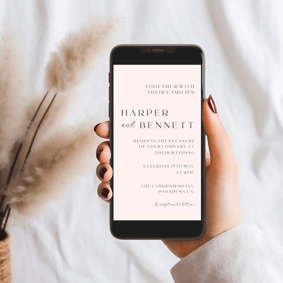 Modern Blush Wedding Evite Template: Minimalist Digital Invitation (Details & RSVP Included)