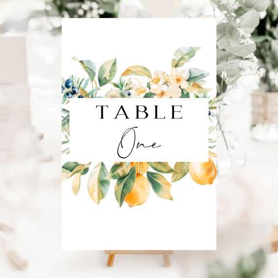 Lemons Wedding Table Number Sign: Sorrento Style (Digital Download) Printable #oli