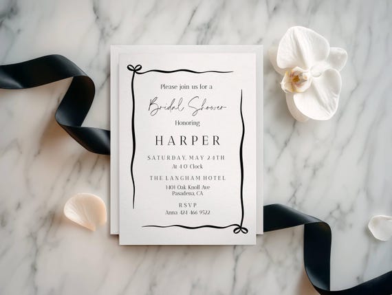 Modern Black & White Bridal Shower Invitation Template (Editable, Printable)
