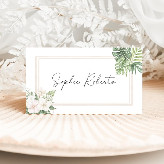 Tropical Place Card, Summer Floral Wedding/Shower Name Card, (Editable Printable) Digital #tbb