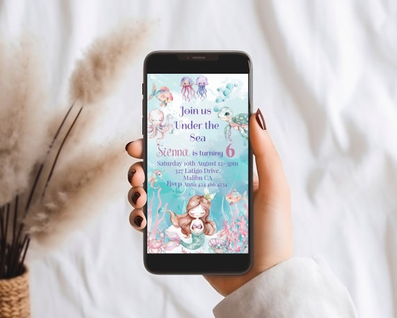 Mermaid Birthday Evite: Under The Sea Party, Editable Text Invitation