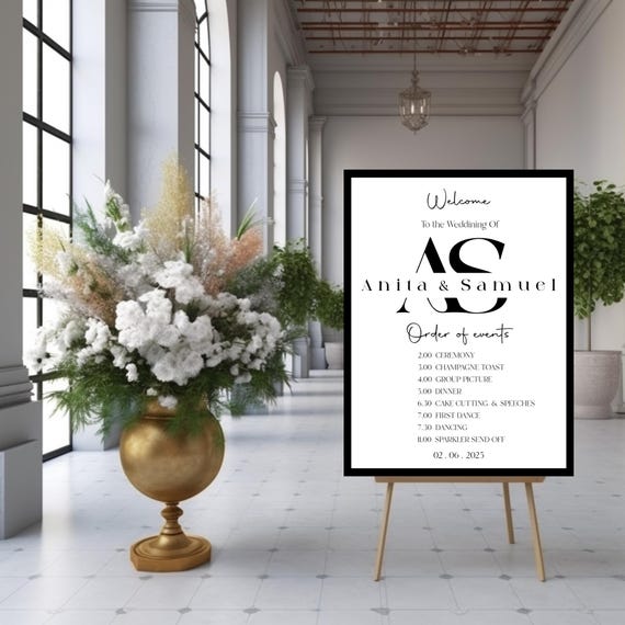 Modern Initial Wedding Welcome Sign: Black and White Template (Digital Download) Editable #bwi