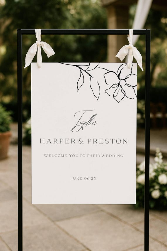 Modern Black and white Wedding Welcome sign, Wildflower, Minimalist (Editable Printable) Instant Download #bsf