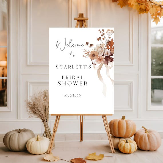 Fall Bridal Shower Welcome Sign Template: Boho Floral Bouquet (Printable Editable, 18x24") #ffb