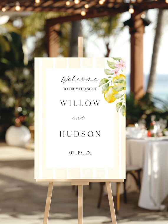 Lemons Wedding Welcome Sign Template: Sorrento Summer Theme (Editable,Printable) #lem
