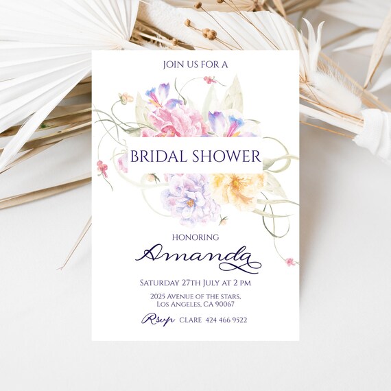 Floral Bridal Shower Invitation Template: Elegant Wildflower Design (Digital Download)