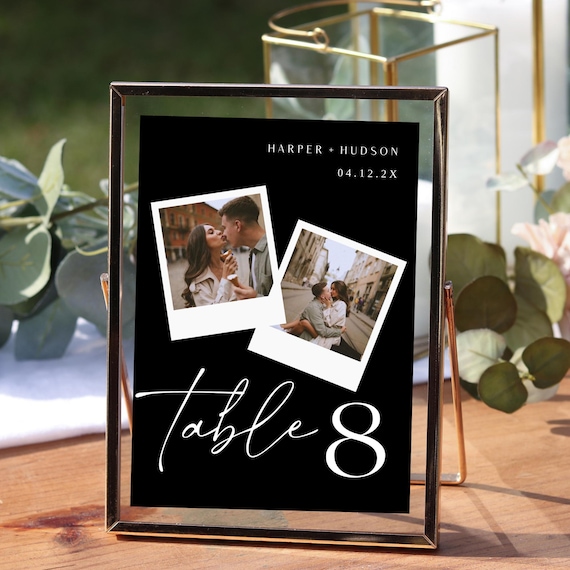 Photo Wedding Table Number Template: Modern Printable Reception Sign