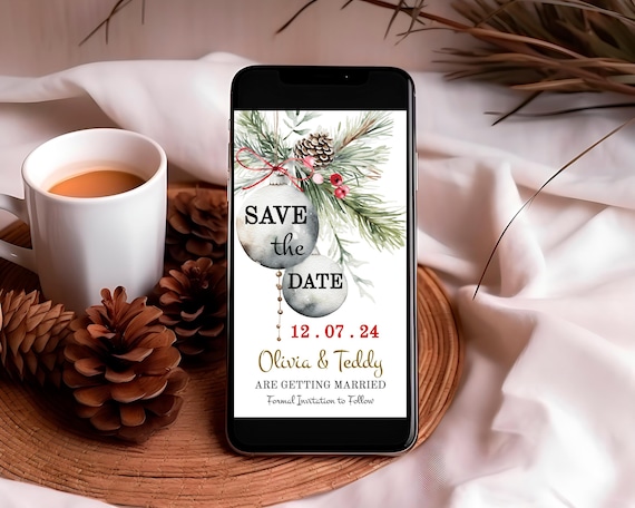 Christmas Wedding Save The Date Template: Editable Electronic Evite