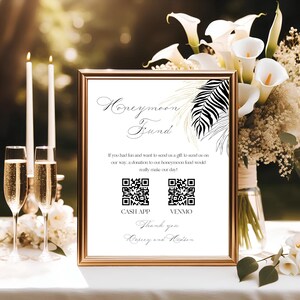 Modern Palm Honeymoon Fund Sign: Elegant Script, Editable Template